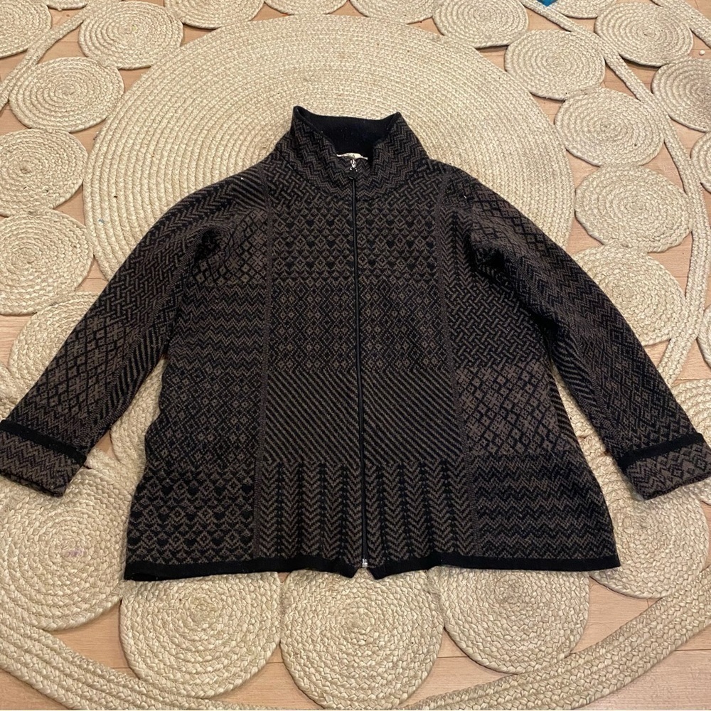 A. IDA wool jacket zip brown black Womens XL shirt w
